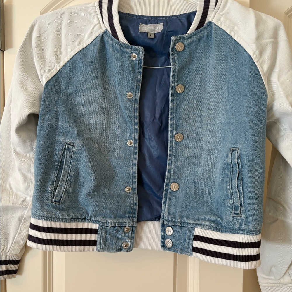 Tractr Denim Varsity Jacket - Blue & White